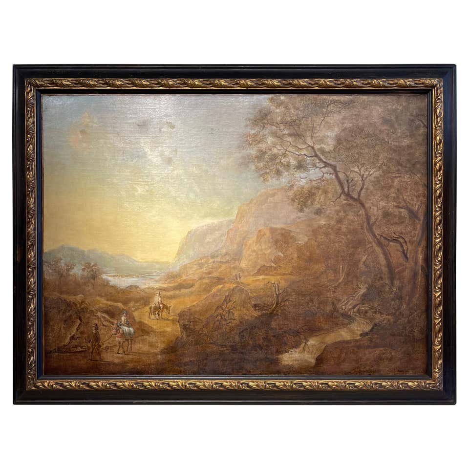 Large Italian Oil on Canvas Landscape Painting