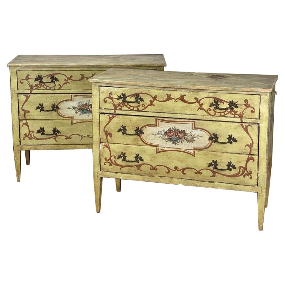 Pair of 19th Century Italian Paint Decorated Commodes or Chests