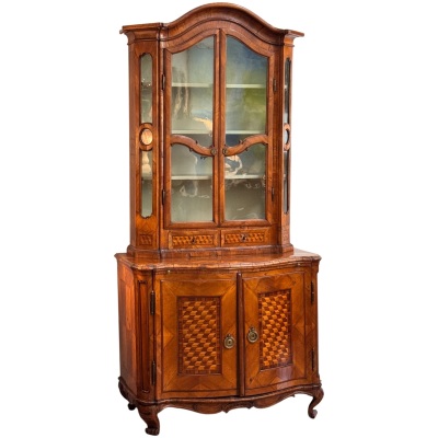 18th Century Italian Cube Parquetry Bookcase Cabinet in Walnut and Fruitwood