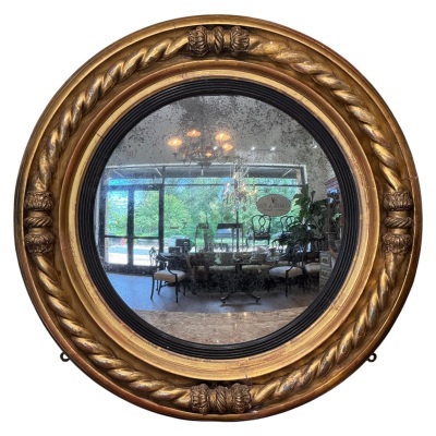 Early 19th Century Regency Convex Mirror With Rope-Twist Carved Frame