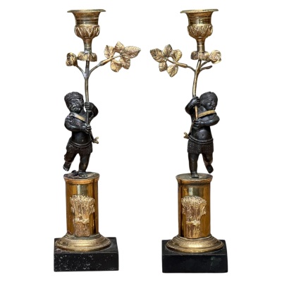 Early 19th Century French Empire Figural Bronze Candlesticks