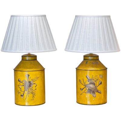 Early 20th Century French Tole Tea Canister Table Lamps