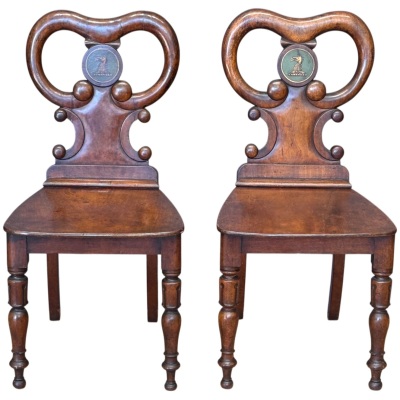 Pair of Early 19th Century English Regency Mahogany Hall Chairs