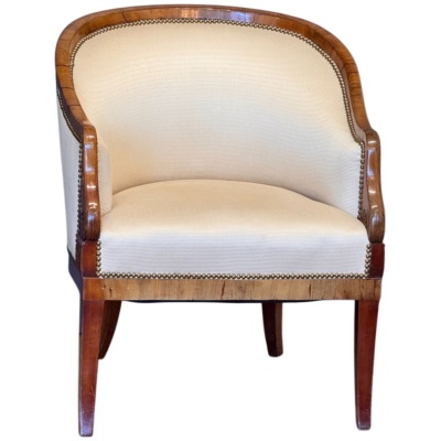 Early 19th Century German Biedermeier Fruitwood Upholstered Tub Chair