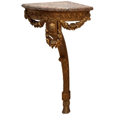 18th Century French Carved Giltwood Console Table with Marble Top