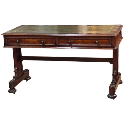 William IV Mahogany Library Table/Desk with Green Leather Inset Writing Surface