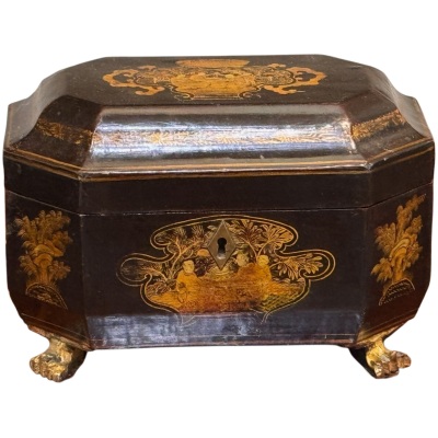 Early 19th Century Chinese Export Lacquer Tea Caddy with Original Lead Liners
