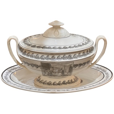 Early 19th Century French Creamware Tureen with Platter