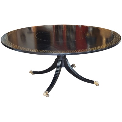 Late 19th Century English Ebonized and Gilt Decorated Single Pedestal Table