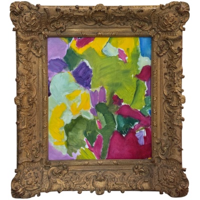 "Spring Garden" Abstract Oil and Acrylic by Czech Artist in Gilt Frame