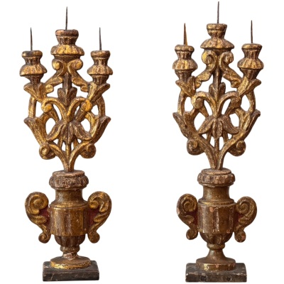 18th Century Italian Baroque Giltwood Prickets